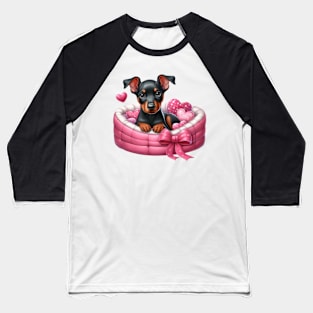 Valentine Doberman Pinscher Dog in Bed Baseball T-Shirt